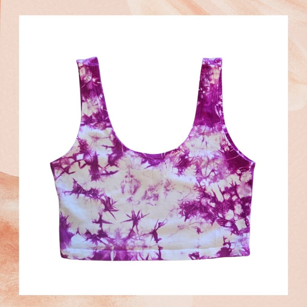 Dark Fuchsia Tie-Dye Cropped Tank Top